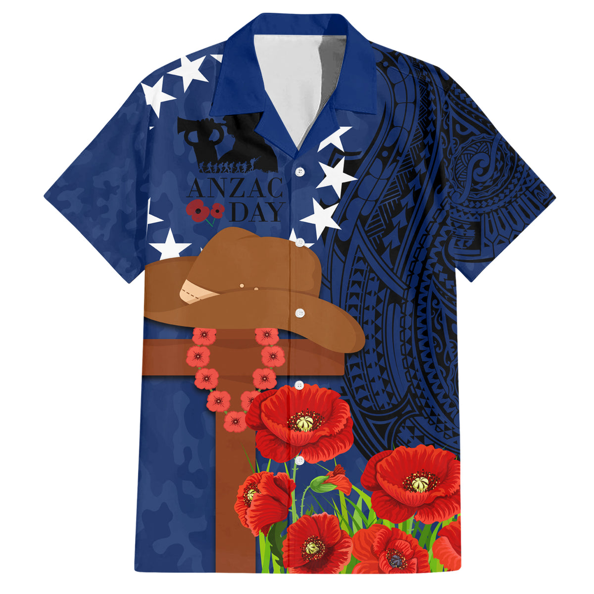Cook Island ANZAC Day Family Matching Short Sleeve Bodycon Dress and Hawaiian Shirt Soldier Paying Respect We Shall Remember Them LT03 Dad's Shirt - Short Sleeve Blue - Polynesian Pride