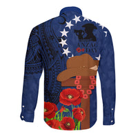 Cook Island ANZAC Day Long Sleeve Button Shirt Soldier Paying Respect We Shall Remember Them LT03 - Polynesian Pride