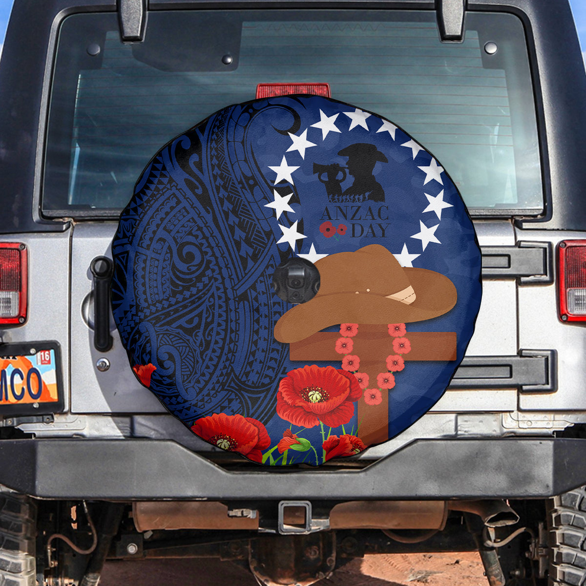 Cook Islands ANZAC Day Spare Tire Cover Soldier Paying Respect We Shall Remember Them LT03 Blue - Polynesian Pride