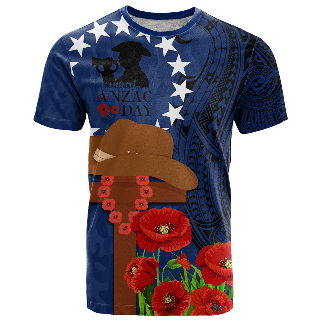 Cook Island ANZAC Day T Shirt Soldier Paying Respect We Shall Remember Them LT03 Blue - Polynesian Pride