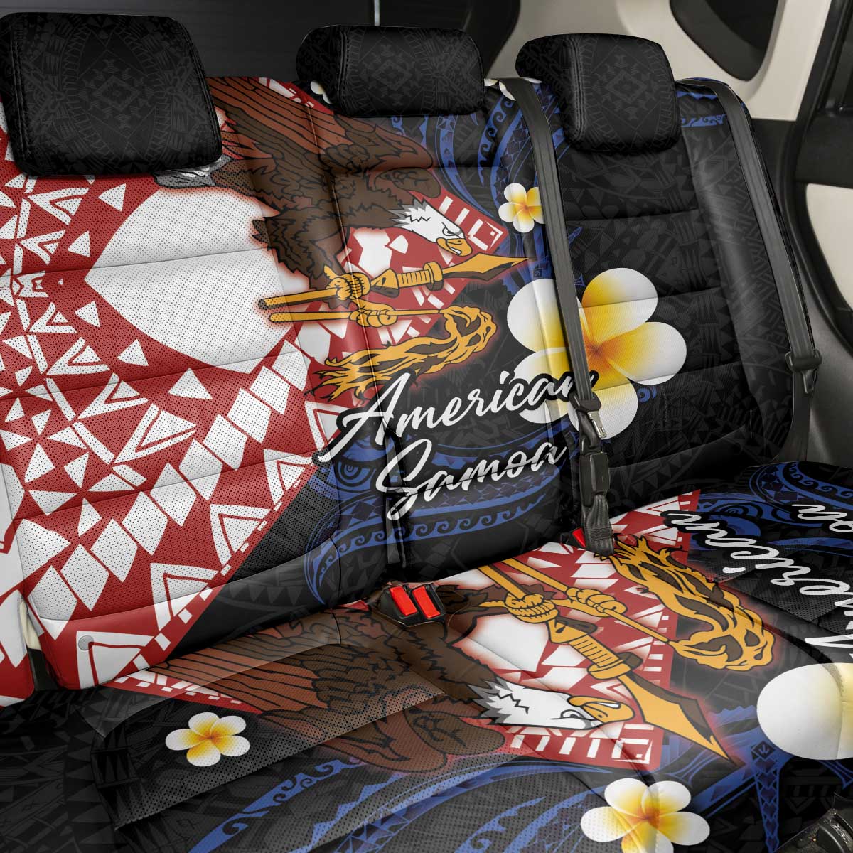 American Samoa Flag Day Back Car Seat Cover Polynesian Tatau Art and Plumeria