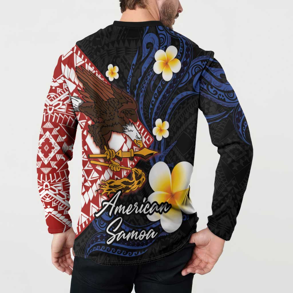 American Samoa Flag Day Button Sweatshirt Polynesian Tatau Art and Plumeria