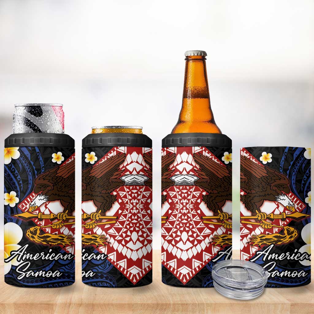 American Samoa Flag Day 4 in 1 Can Cooler Tumbler Polynesian Tatau Art and Plumeria