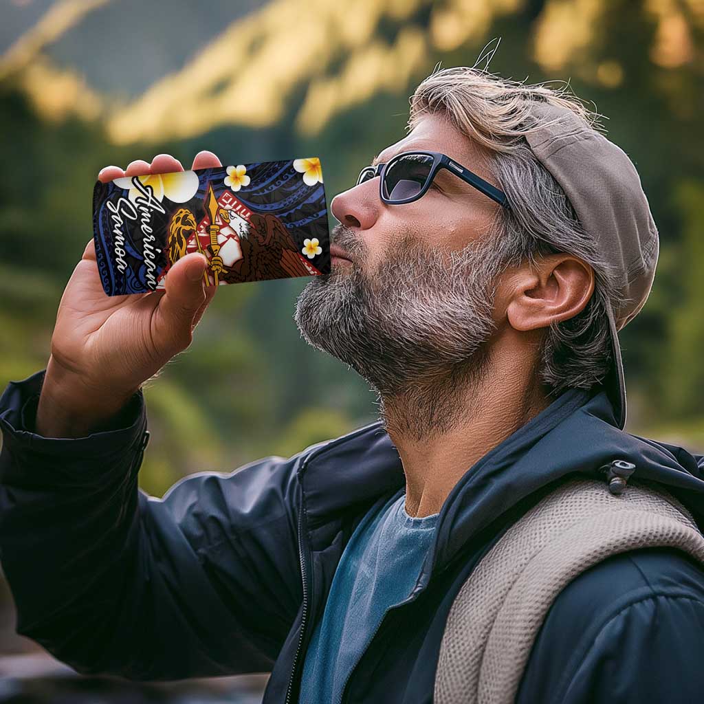 American Samoa Flag Day 4 in 1 Can Cooler Tumbler Polynesian Tatau Art and Plumeria