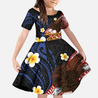 American Samoa Flag Day Family Matching Short Sleeve Bodycon Dress and Hawaiian Shirt Polynesian Tatau Art and Plumeria