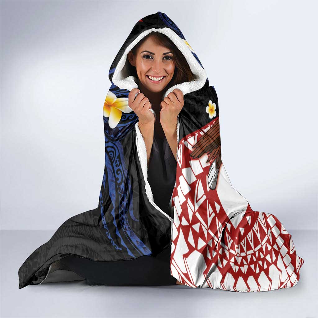 American Samoa Flag Day Hooded Blanket Polynesian Tatau Art and Plumeria