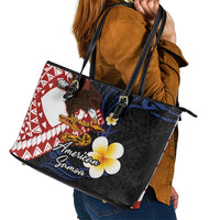 American Samoa Flag Day Leather Tote Bag Polynesian Tatau Art and Plumeria