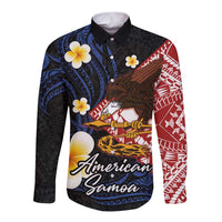 American Samoa Flag Day Long Sleeve Button Shirt Polynesian Tatau Art and Plumeria