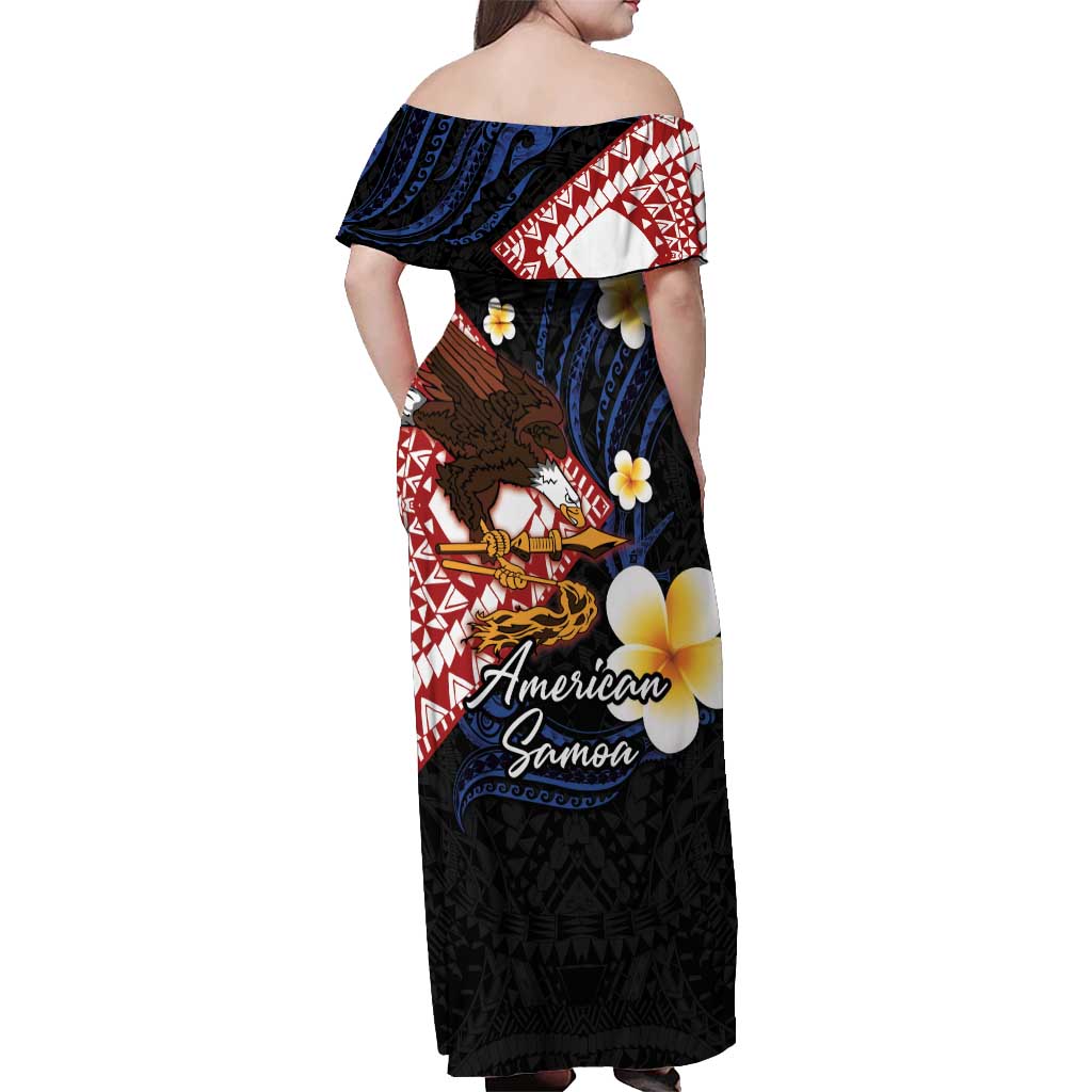 American Samoa Flag Day Off Shoulder Maxi Dress Polynesian Tatau Art and Plumeria