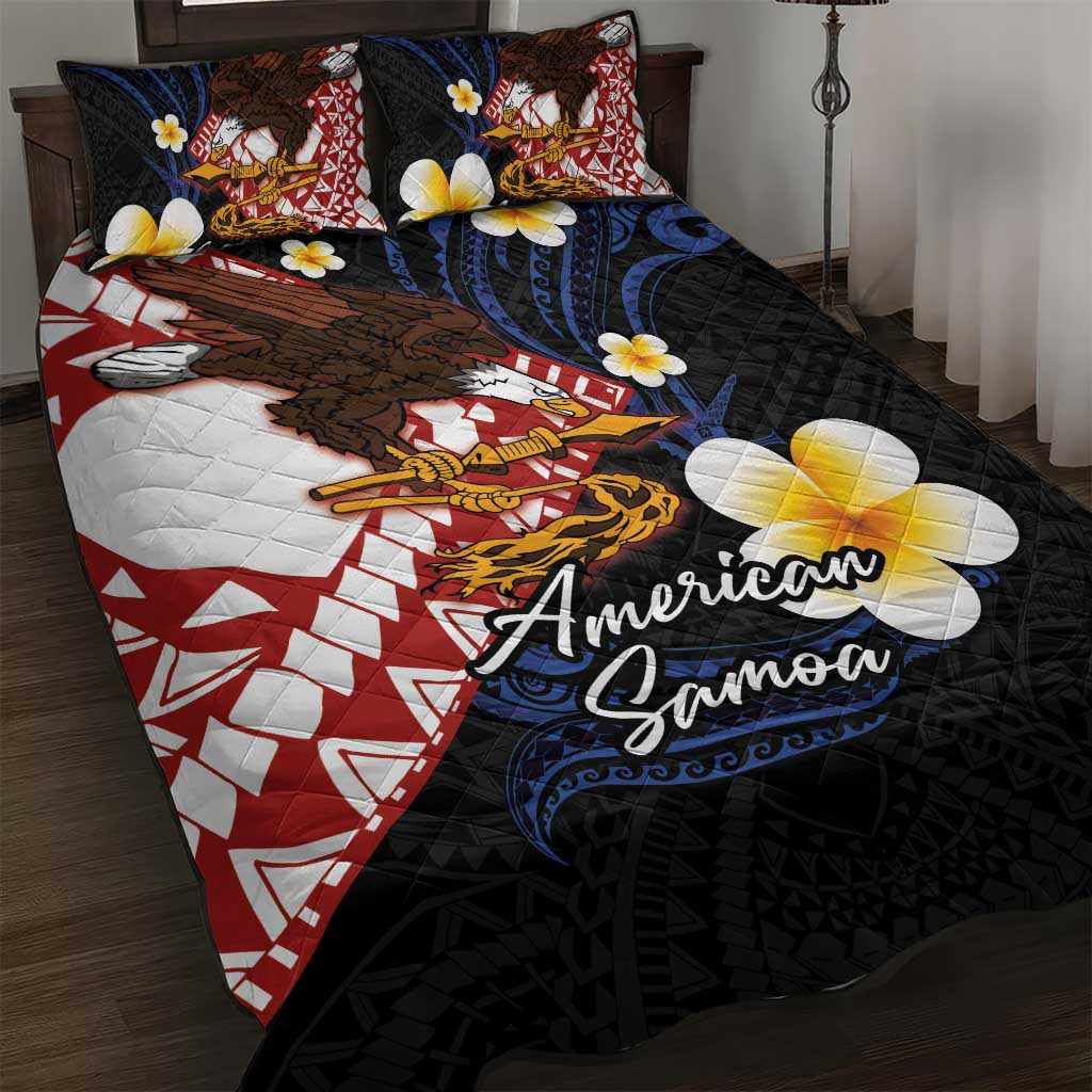 American Samoa Flag Day Quilt Bed Set Polynesian Tatau Art and Plumeria