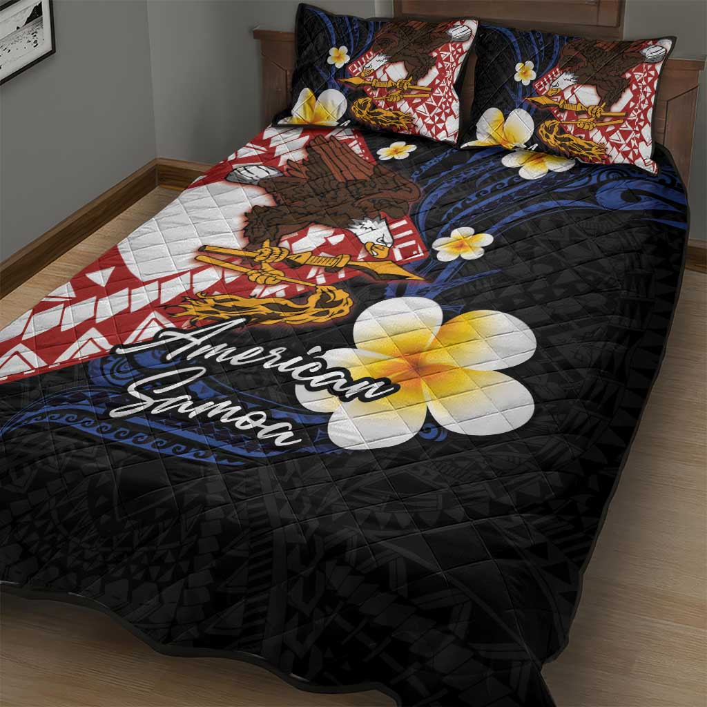 American Samoa Flag Day Quilt Bed Set Polynesian Tatau Art and Plumeria