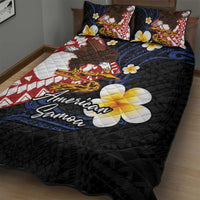 American Samoa Flag Day Quilt Bed Set Polynesian Tatau Art and Plumeria