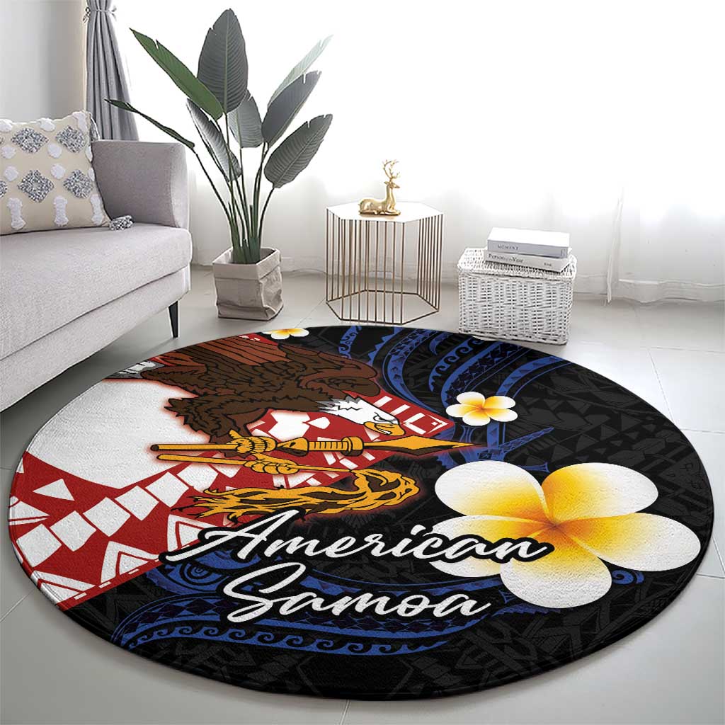 American Samoa Flag Day Round Carpet Polynesian Tatau Art and Plumeria