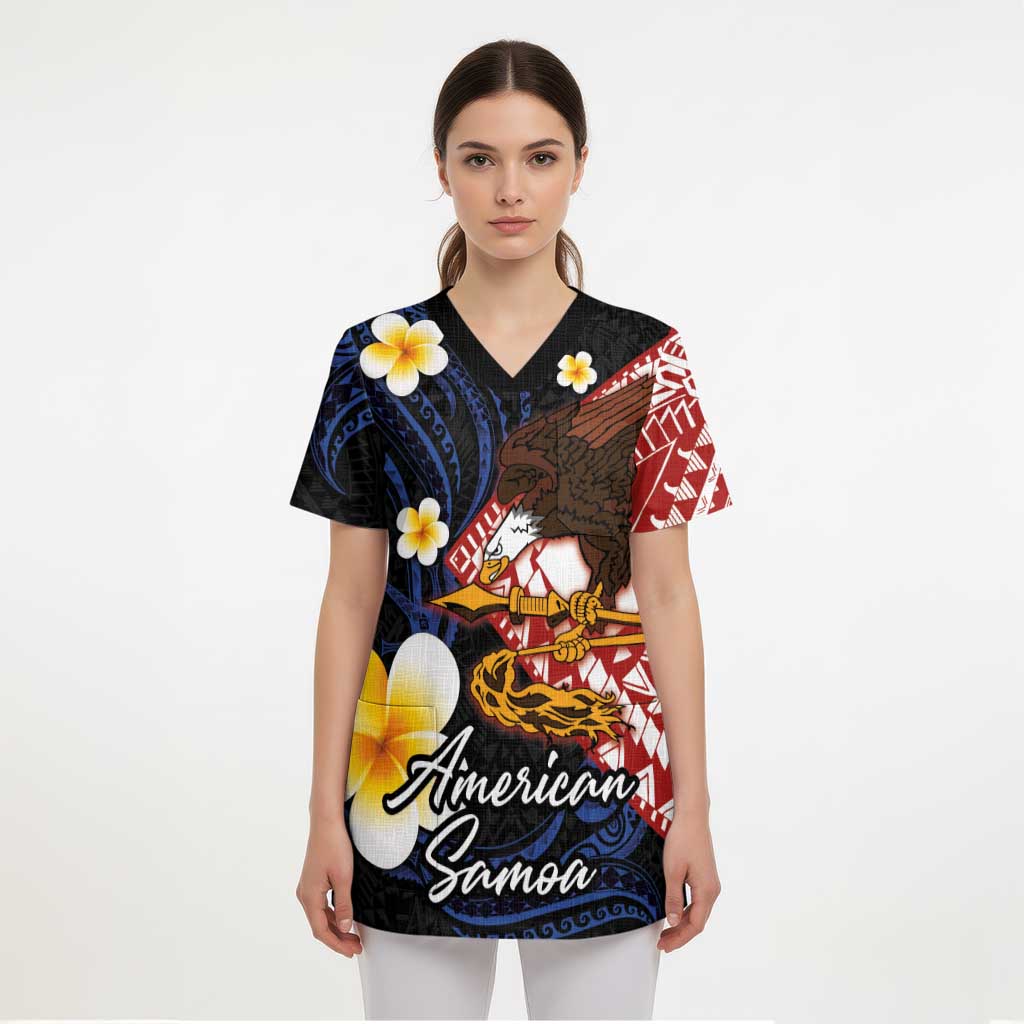 American Samoa Flag Day Scrub Top Polynesian Tatau Art and Plumeria LT03 - Polynesian Pride