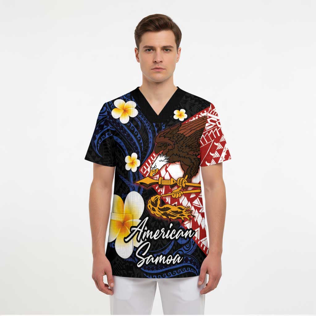 American Samoa Flag Day Scrub Top Polynesian Tatau Art and Plumeria LT03 - Polynesian Pride
