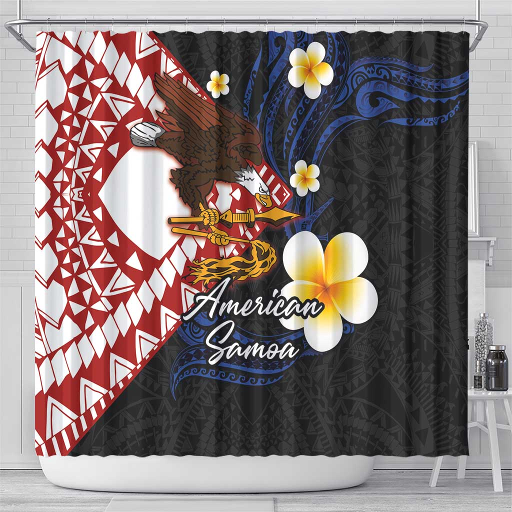 American Samoa Flag Day Shower Curtain Polynesian Tatau Art and Plumeria