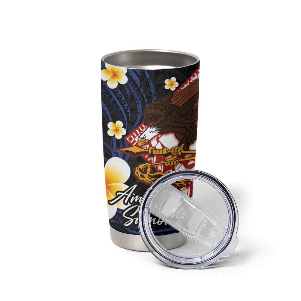 American Samoa Flag Day Tumbler Cup Polynesian Tatau Art and Plumeria