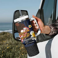 American Samoa Flag Day Tumbler With Handle Polynesian Tatau Art and Plumeria