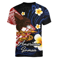 American Samoa Flag Day Women V-Neck T-Shirt Polynesian Tatau Art and Plumeria