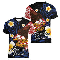American Samoa Flag Day Women V-Neck T-Shirt Polynesian Tatau Art and Plumeria