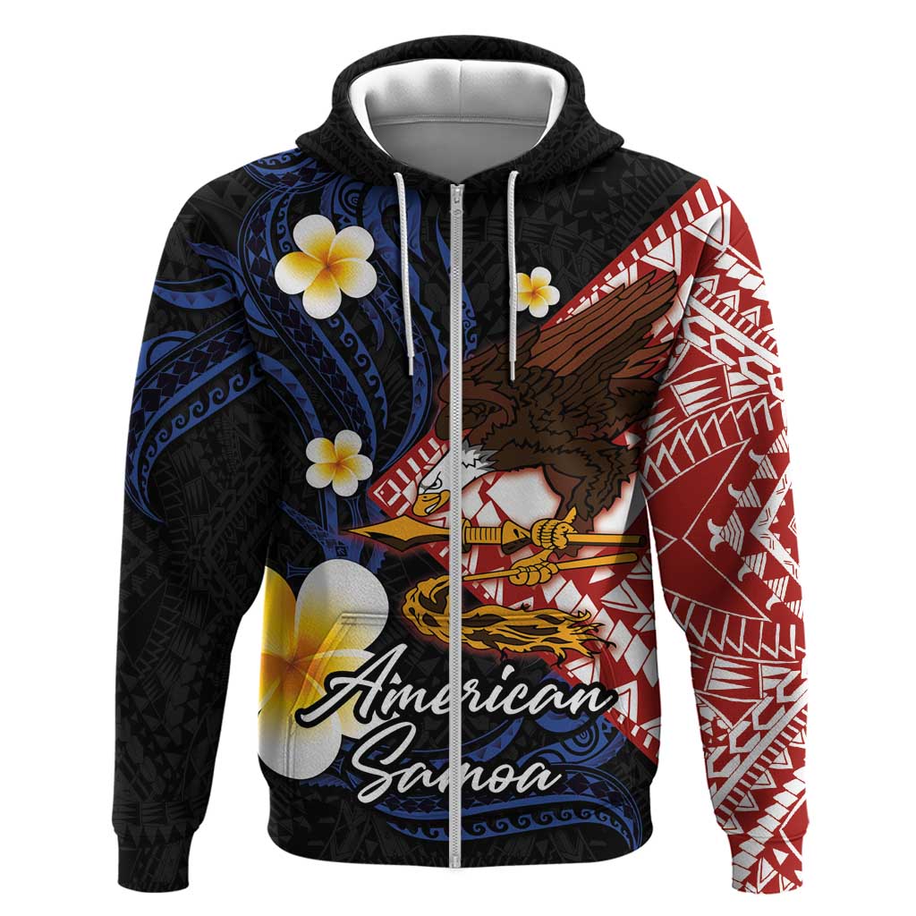 American Samoa Flag Day Zip Hoodie Polynesian Tatau Art and Plumeria