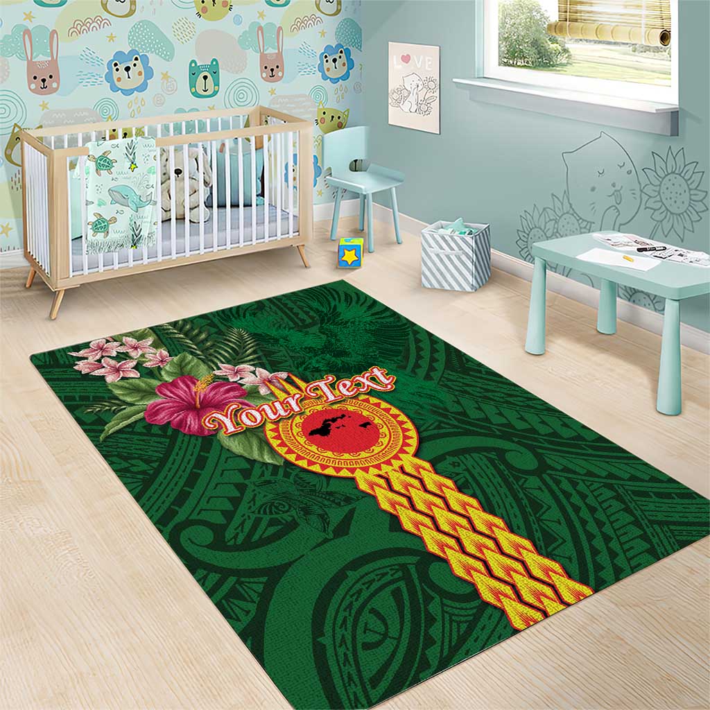Manuʻa Islands Area Rug Polynesian Style with Rooster Tattoo and Tropical Plants