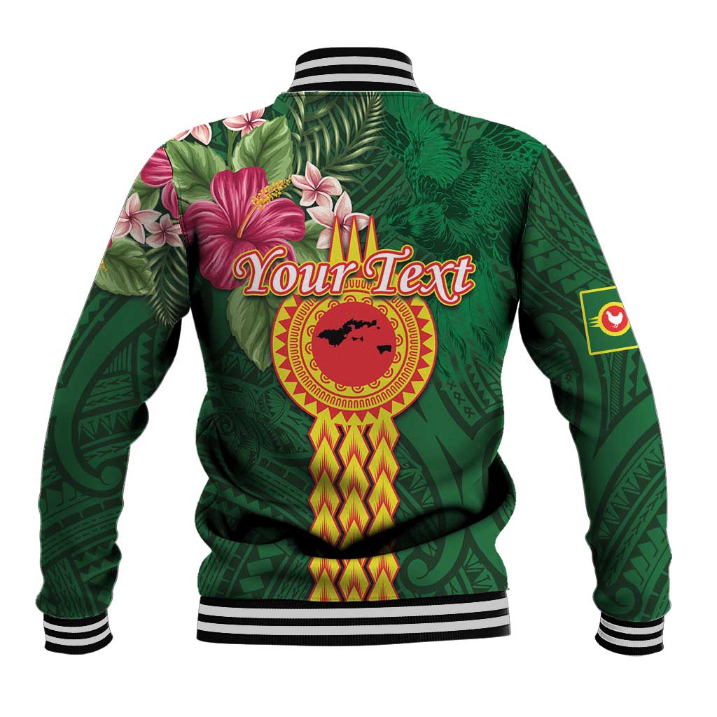 Manuʻa Islands Baseball Jacket Polynesian Style with Rooster Tattoo and Tropical Plants