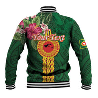 Manuʻa Islands Baseball Jacket Polynesian Style with Rooster Tattoo and Tropical Plants
