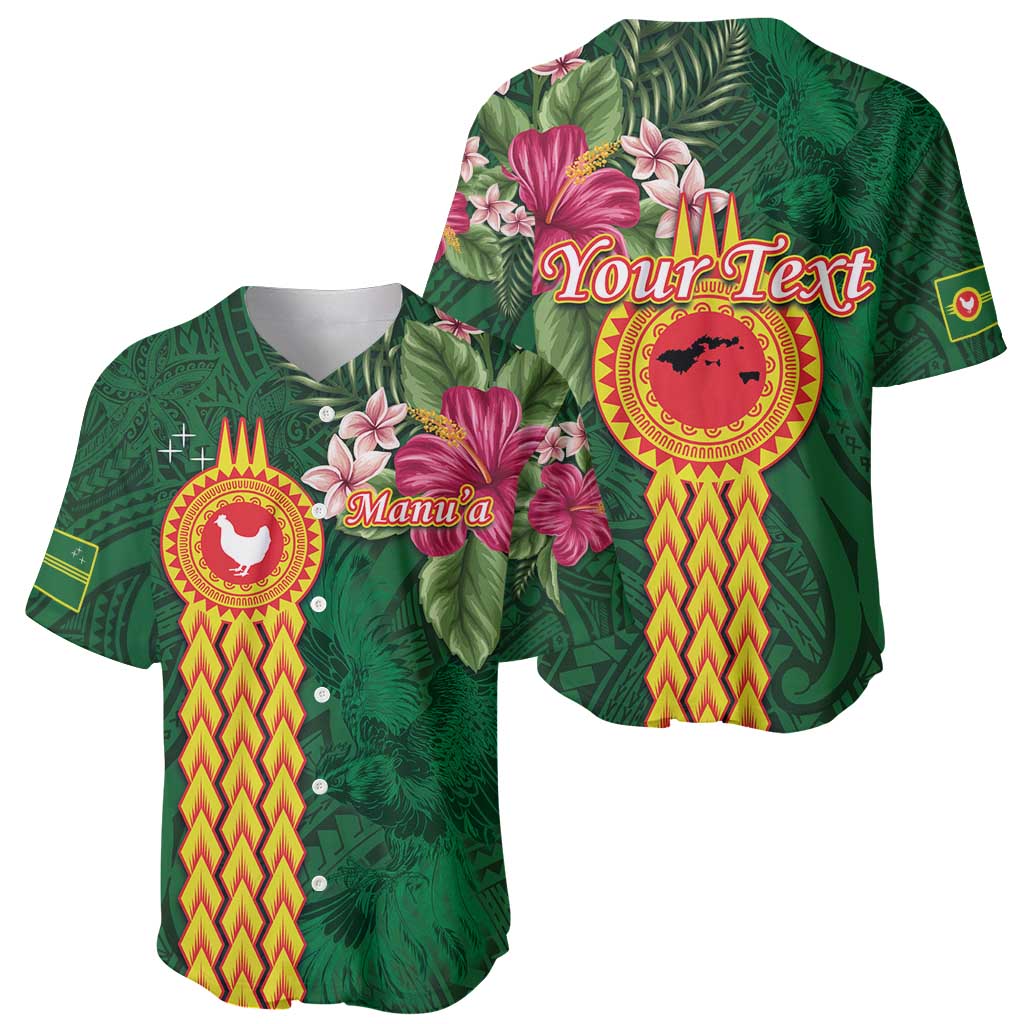 Manuʻa Islands Baseball Jersey Polynesian Style with Rooster Tattoo and Tropical Plants