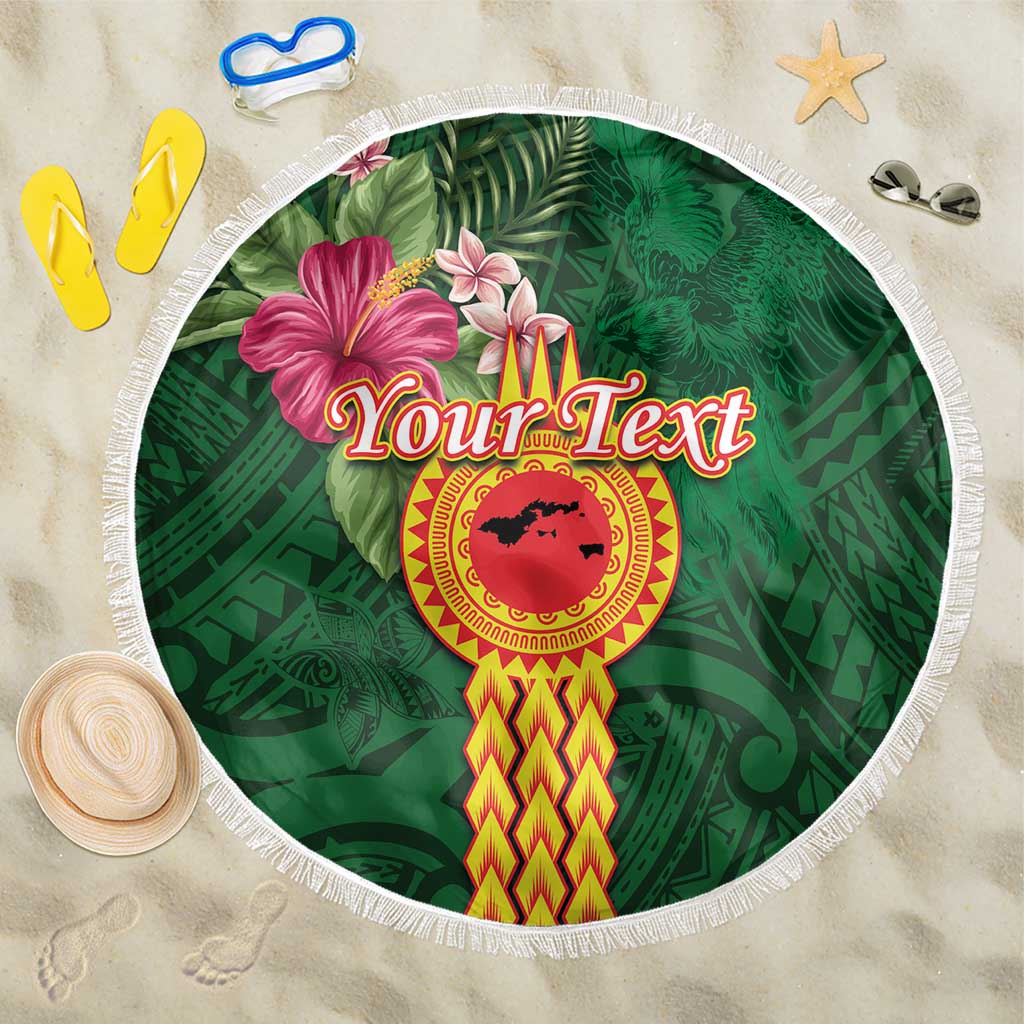 Personalised Manuʻa Islands Beach Blanket Polynesian Style with Rooster Tattoo and Tropical Plants LT03 One Size 150cm Green - Polynesian Pride