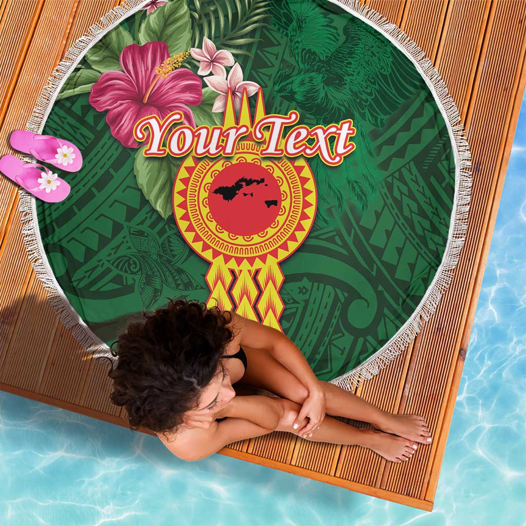 Personalised Manuʻa Islands Beach Blanket Polynesian Style with Rooster Tattoo and Tropical Plants LT03 - Polynesian Pride