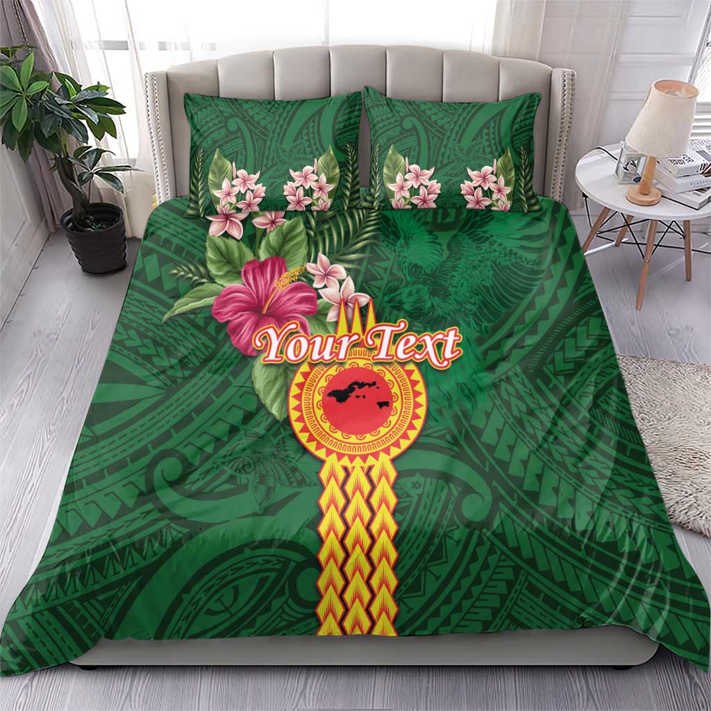 Manuʻa Islands Bedding Set Polynesian Style with Rooster Tattoo and Tropical Plants