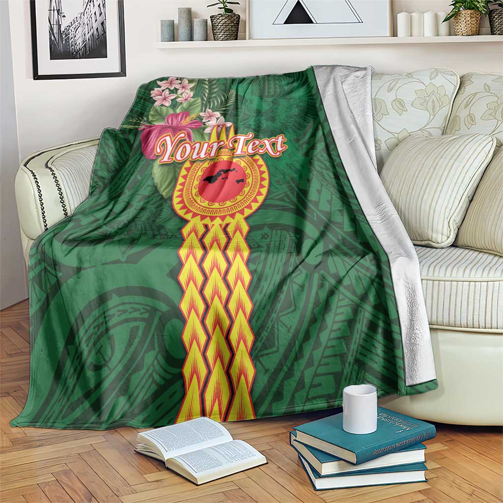 Personalised Manuʻa Islands Blanket Polynesian Style with Rooster Tattoo and Tropical Plants LT03 Green - Polynesian Pride