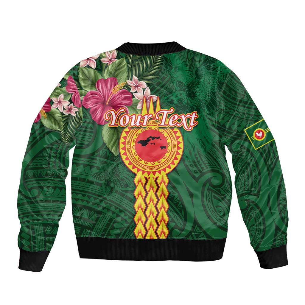 Manuʻa Islands Bomber Jacket Polynesian Style with Rooster Tattoo and Tropical Plants