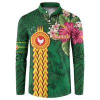 Personalised Manuʻa Islands Button Sweatshirt Polynesian Style with Rooster Tattoo and Tropical Plants LT03 Green - Polynesian Pride