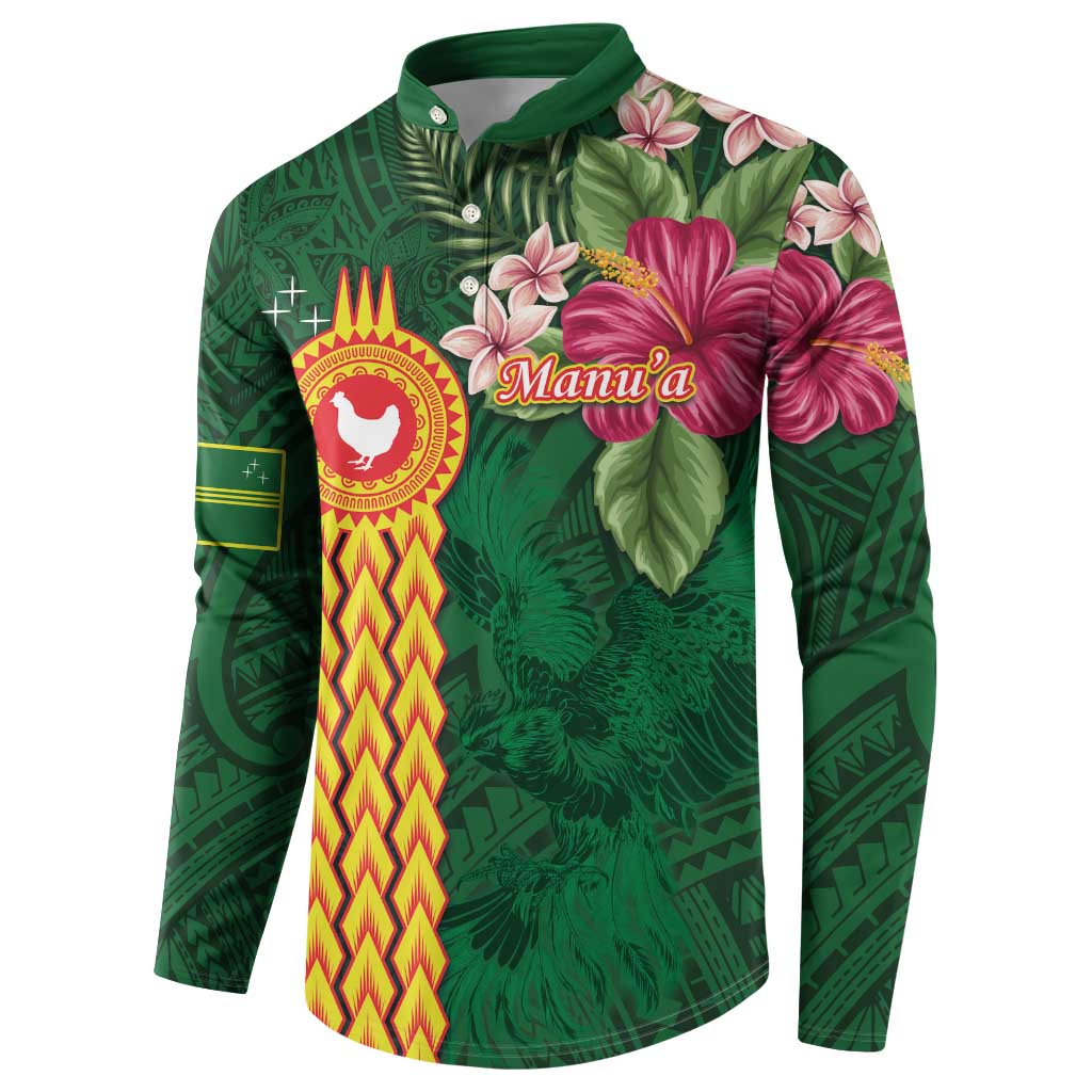 Personalised Manuʻa Islands Button Sweatshirt Polynesian Style with Rooster Tattoo and Tropical Plants LT03 - Polynesian Pride