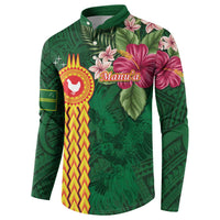 Personalised Manuʻa Islands Button Sweatshirt Polynesian Style with Rooster Tattoo and Tropical Plants LT03 - Polynesian Pride
