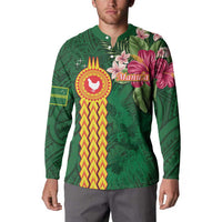 Personalised Manuʻa Islands Button Sweatshirt Polynesian Style with Rooster Tattoo and Tropical Plants LT03 - Polynesian Pride