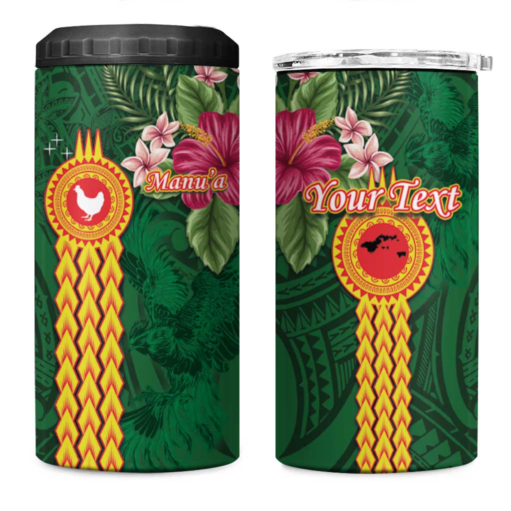 Personalised Manuʻa 4 in 1 Can Cooler Tumbler Polynesian Style with Rooster Tattoo and Tropical Plants LT03 One Size: 16 oz Green - Polynesian Pride