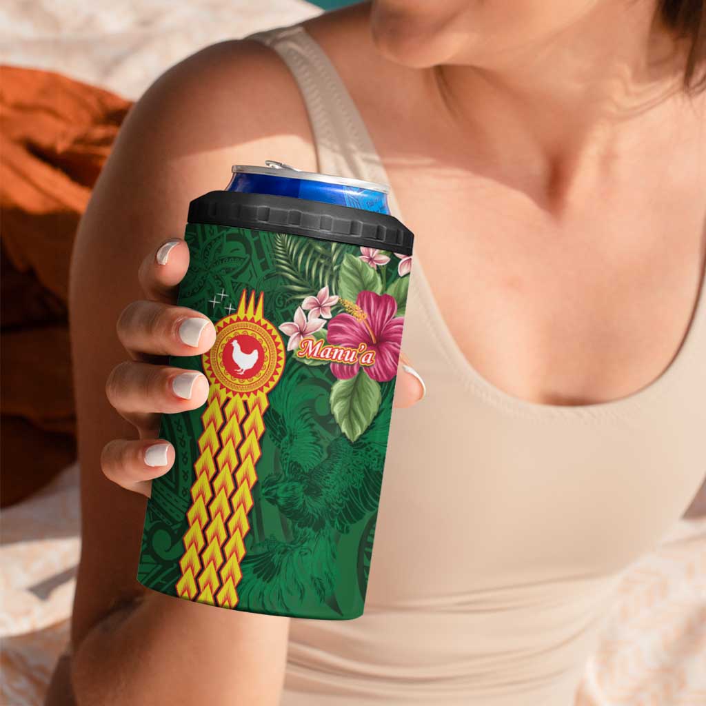 Personalised Manuʻa 4 in 1 Can Cooler Tumbler Polynesian Style with Rooster Tattoo and Tropical Plants LT03 - Polynesian Pride
