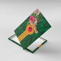Personalised Manuʻa Islands Canvas Wall Art Polynesian Style with Rooster Tattoo and Tropical Plants LT03 With Frame Green - Polynesian Pride