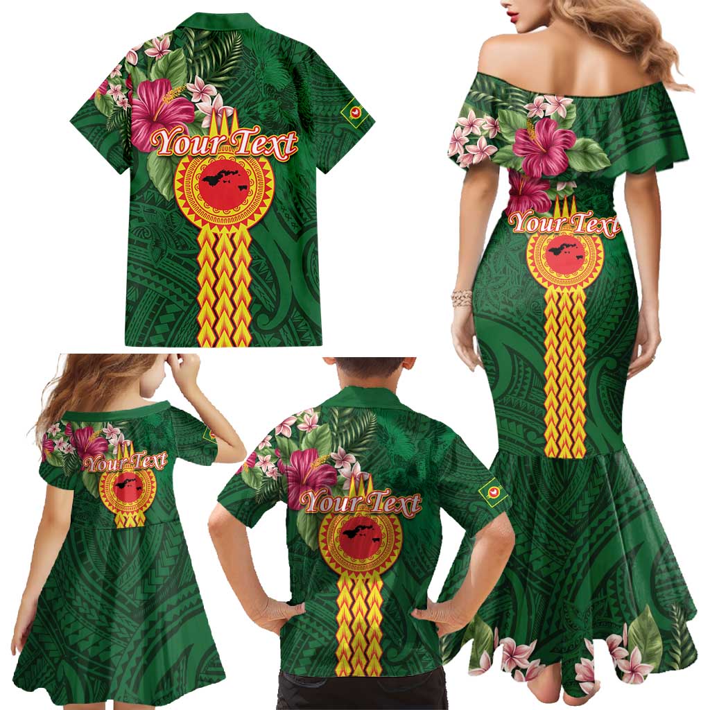 Manuʻa Islands Family Matching Mermaid Dress and Hawaiian Shirt Polynesian Style with Rooster Tattoo and Tropical Plants