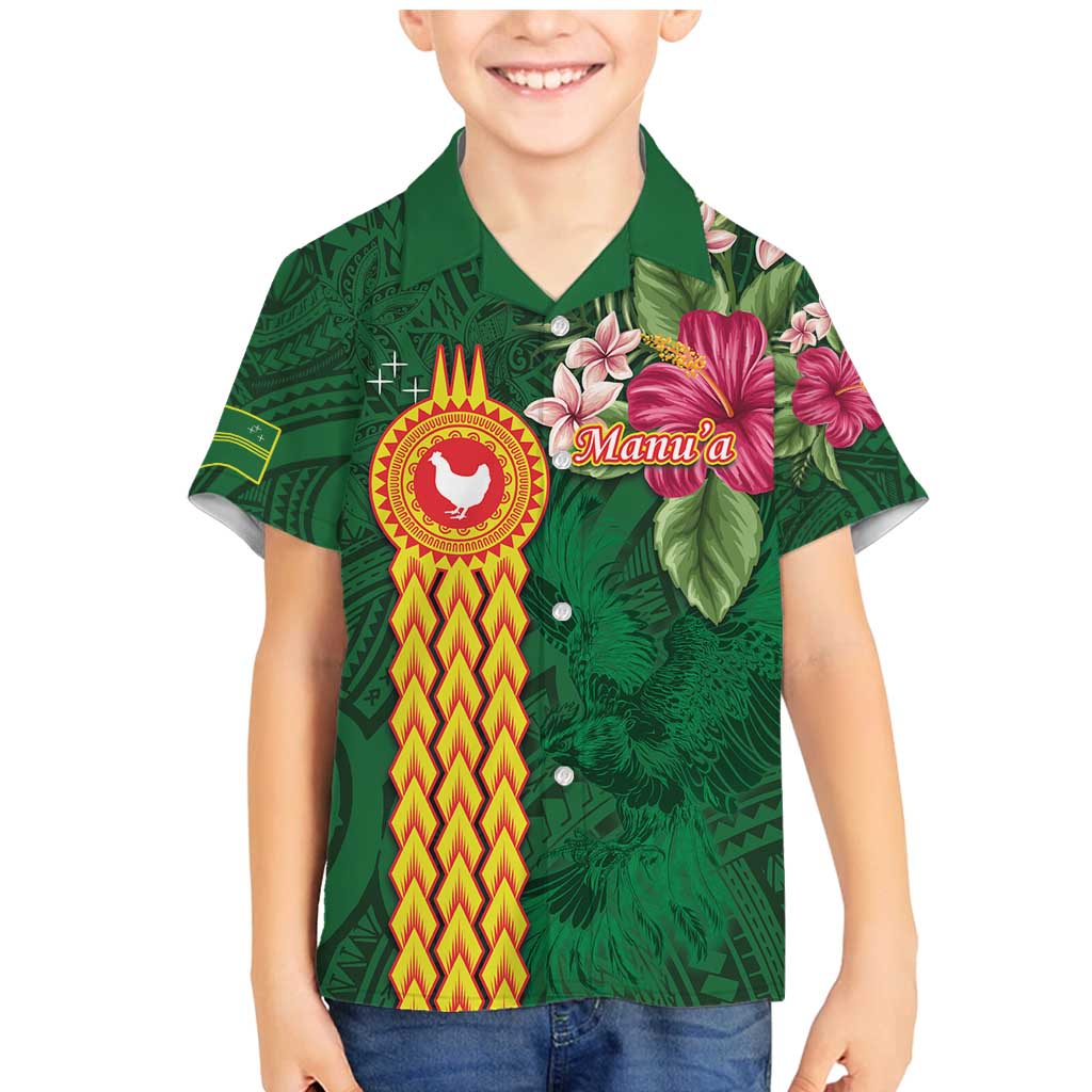 Manuʻa Islands Family Matching Mermaid Dress and Hawaiian Shirt Polynesian Style with Rooster Tattoo and Tropical Plants