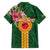 Manuʻa Islands Family Matching Off The Shoulder Long Sleeve Dress and Hawaiian Shirt Polynesian Style with Rooster Tattoo and Tropical Plants