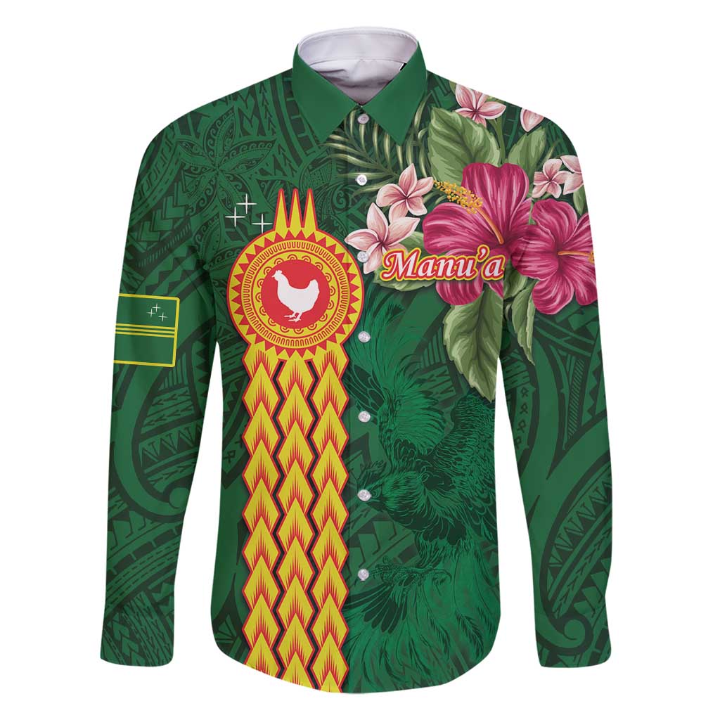 Manuʻa Islands Family Matching Off Shoulder Maxi Dress and Hawaiian Shirt Polynesian Style with Rooster Tattoo and Tropical Plants