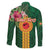 Manuʻa Islands Family Matching Off Shoulder Maxi Dress and Hawaiian Shirt Polynesian Style with Rooster Tattoo and Tropical Plants