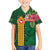 Manuʻa Islands Family Matching Off Shoulder Maxi Dress and Hawaiian Shirt Polynesian Style with Rooster Tattoo and Tropical Plants