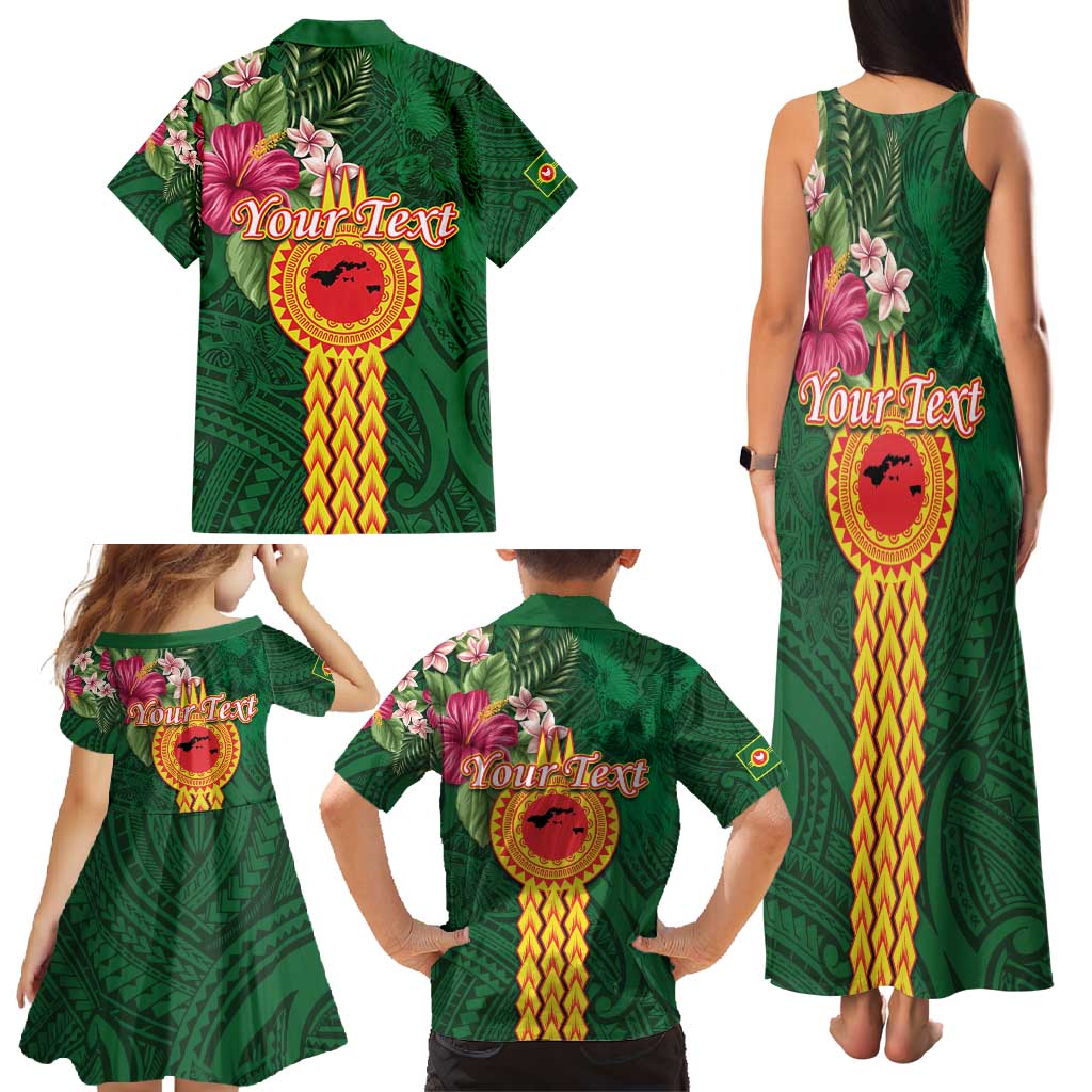 Manuʻa Islands Family Matching Tank Maxi Dress and Hawaiian Shirt Polynesian Style with Rooster Tattoo and Tropical Plants