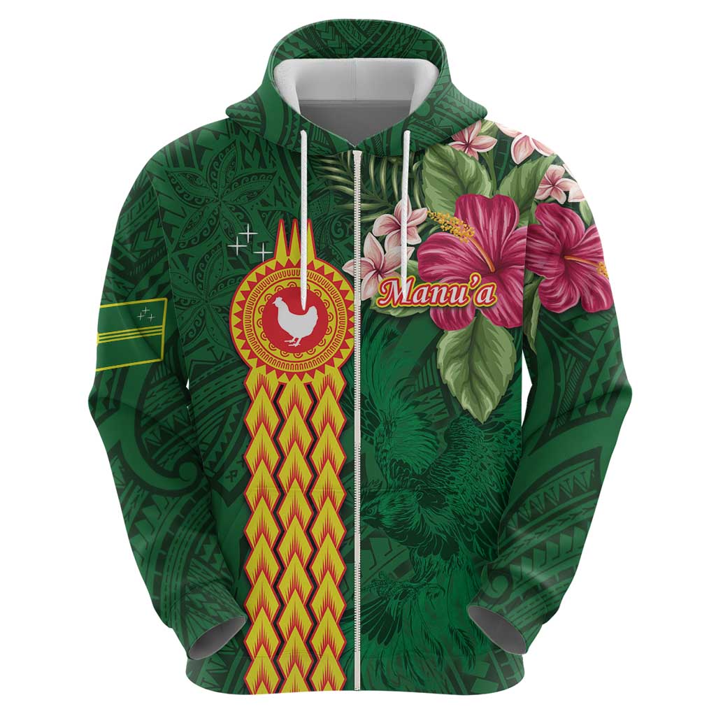 Manuʻa Islands Hoodie Polynesian Style with Rooster Tattoo and Tropical Plants
