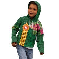 Manuʻa Islands Kid Hoodie Polynesian Style with Rooster Tattoo and Tropical Plants